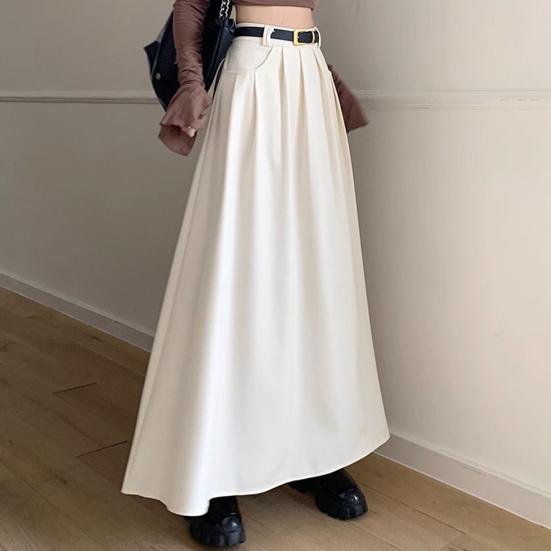 Women Skirt Elegant Flared A-Line Midi Skirt with Pockets Fashionable Solid Color Lady Skirt for Autumn
