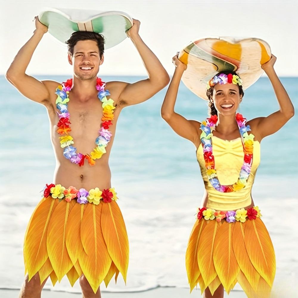 5Pcs Grass Skirt Complete Dance Outfit Simulation Leaf Unisex Beach Party Wear Luau Performances
