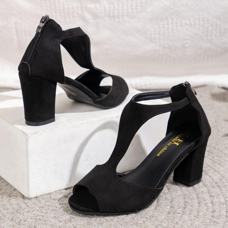 Летние новые модные сандалии больших размеров с застежкой-молнией сзади и пустыми толстыми римскими сандалиями в виде рыбьего рта сбоку для женщин. Сандалии Zapatos De Mujer