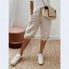 2025 Women's Cotton Linen Elastic Waist Five-Point Casual Pants with Pockets