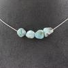 Stones and Minerals. Necklace of 4 Larimar Pearls from the Dominican Republic. Steel Chain Necklace Women, Men. Custom Size