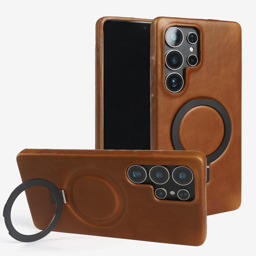 Waxed Leather Case for Samsung Galaxy S25 Ultra S24 Plus S24 S23 FE Business Vintage Slim Fit Magnetic Kickstand Full Body Shockproof Protective Cover