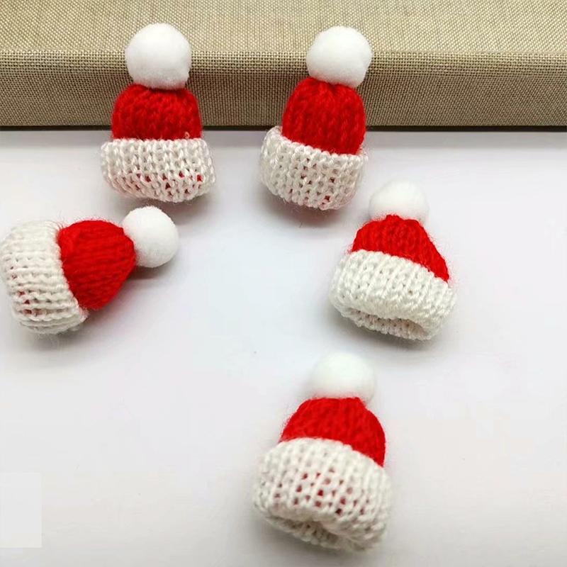 2pcs Christmas Mini Woolen Hat Christmas Wine Bottle Caps Christmas Miniature Santa Hats