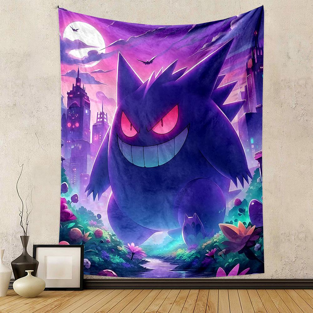"Cartoon Ghost Creature in City Nightscape" Patterned tapestry home decor, suitable for bedroom and living room, gift