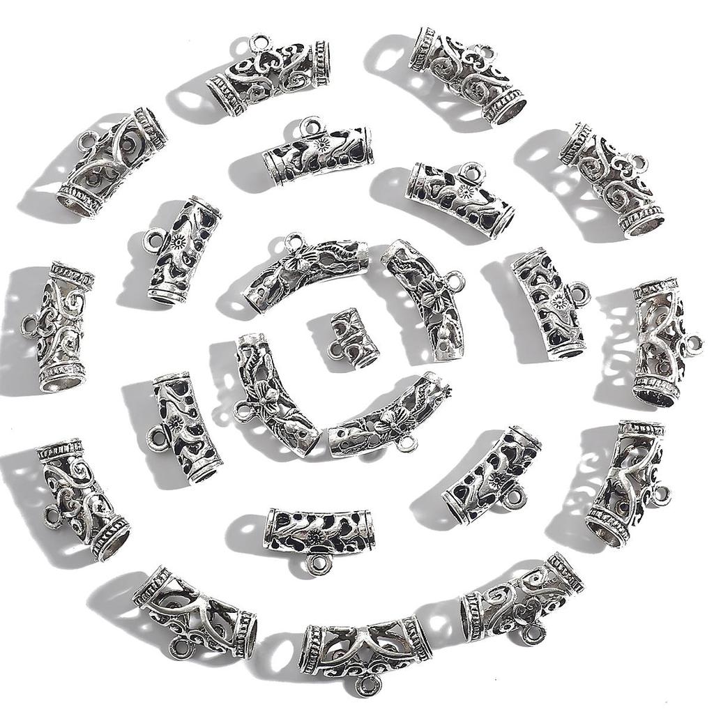 10Pcs Tibetan Silver Tube Beads Metal Spacer DIY Beads Tube Charms for Jewelry Making