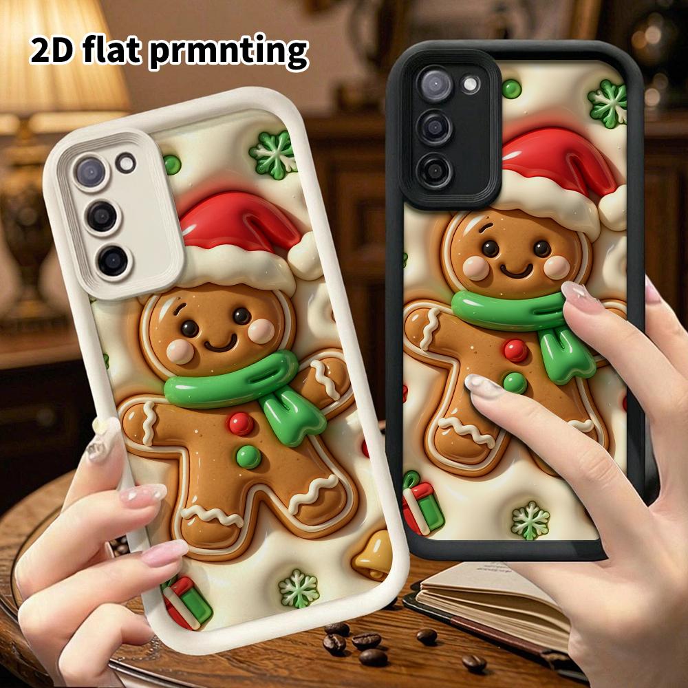 Phone Case: 2D flat design suitable for Samsung Galaxy A34 A35 M05 M06 S20 S22 S21 FE Plus 5G protective case, brown gingerbread man, perfect Christma