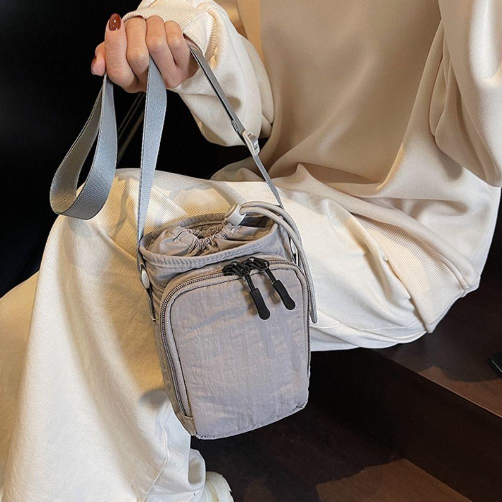 Solid Color Shoulder Water Bottle Bag Drawstring Water Cup Bag Female Lady Girl