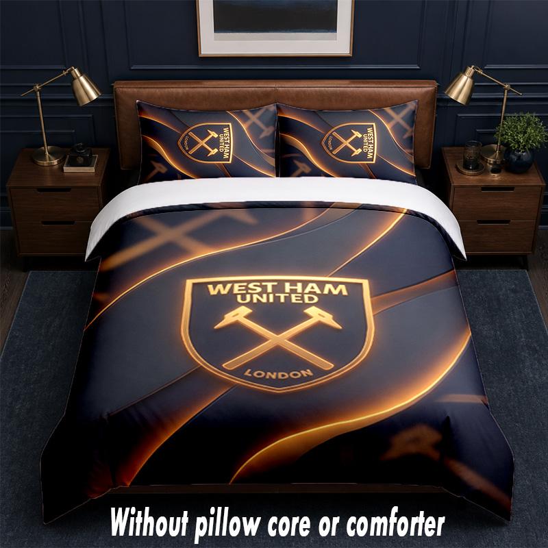 West Ham United Football Design Bed Bedding Set 1 Duvet Cover + 2 Pillowcases Soft Breathable Household Bed Linens
