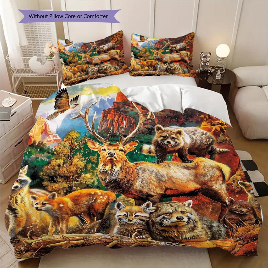 Wildlife Pattern Bedding Quilt Set Quilt Cover Pillowcase Home Decoration Birthday Gift (1 * duvet cover + 2 * pillowcase, without core)