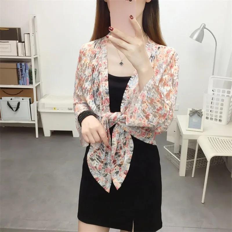 WTEMPO Повседневные однотонные кружевные солнцезащитные шали с цветочным принтом, пальто женские, весна-лето, повседневные, универсальные, тонкие, дышащие кардиганы