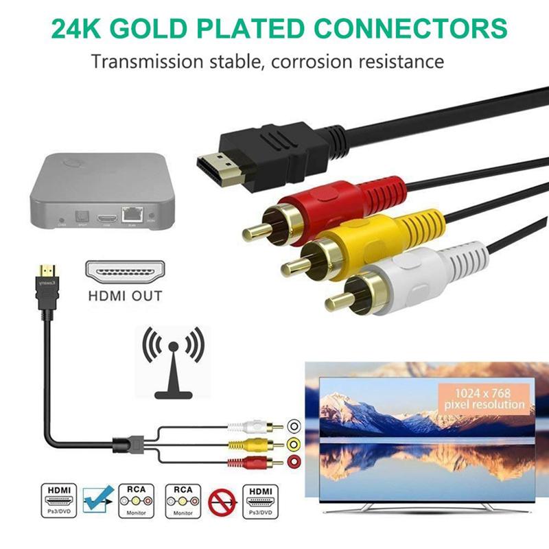 AA58 HDMI-совместимый к RCA Кабель, 1080P 5 футов / HDMI-совместимый штекер на 3 RCA Видео Аудио AV Кабель Разъем Адаптер для ТВ HDTV