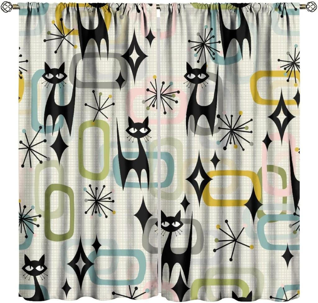 Retro 70S Flower Curta,Mid Century Colorful Floral Daisy Window Treatments For Bedroom Living Room Kitchen Caf Room Darking