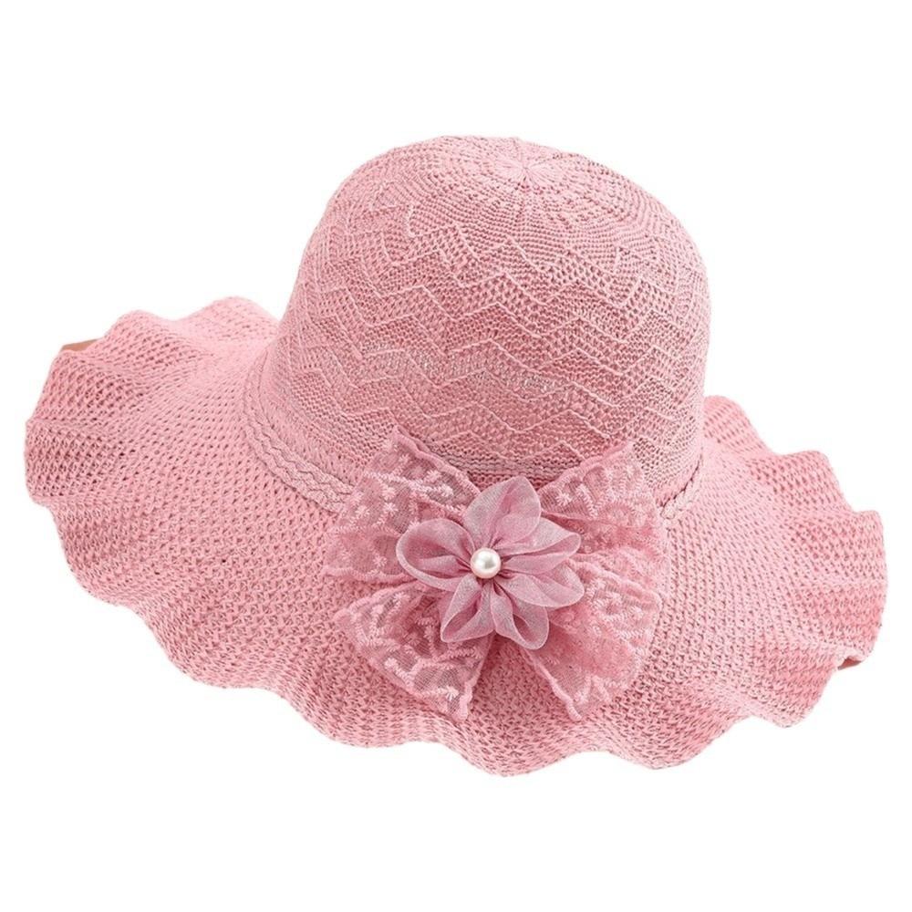 Lace Bow Wide Brim Knitted Hat Solid Color Beach Sun Hat Fashion UV Protection Cap Travel