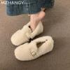 Модные женские мокасины с мехом, повседневные туфли на плоской подошве из хлопка, женская обувь 2025 года, модные зимние теплые туфли для ходьбы Мэри Джейн, Zapatillas Mujer