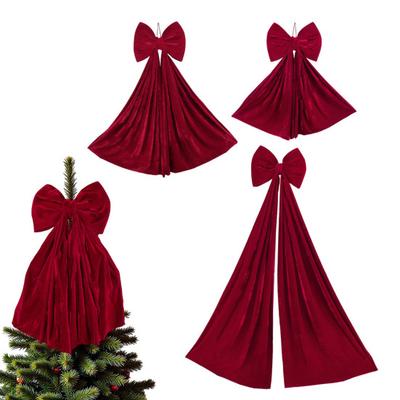 Рождественский бант Верхушка для елки Украшение Бордовый бархатный Венок Банты Рождественская подвесная лента Подарочные банты для праздничного дома Стены Уличная вечеринка Украшение