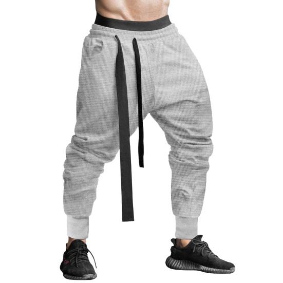 Spring Fall Men Harem Pants Loose Drawstring Elastic Waist Pockets Ankle-banded Solid Color Sport