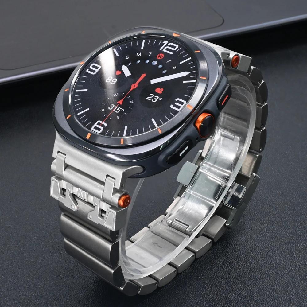 Ремешок с пряжкой из нержавеющей стали 316L для Samsung Galaxy Watch Ultra 47 мм Титановый ремешок в стиле Mecha для браслета Galaxy watch Ultra