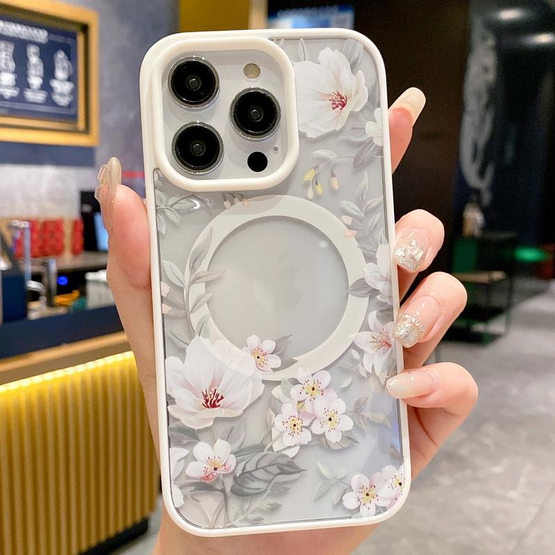 Весенний белый цветочный узор прозрачная задняя крышка для Apple iPhone 16 15 Pro Max 14 13 12 11 цветная рамка для магнитного чехла Magsafe
