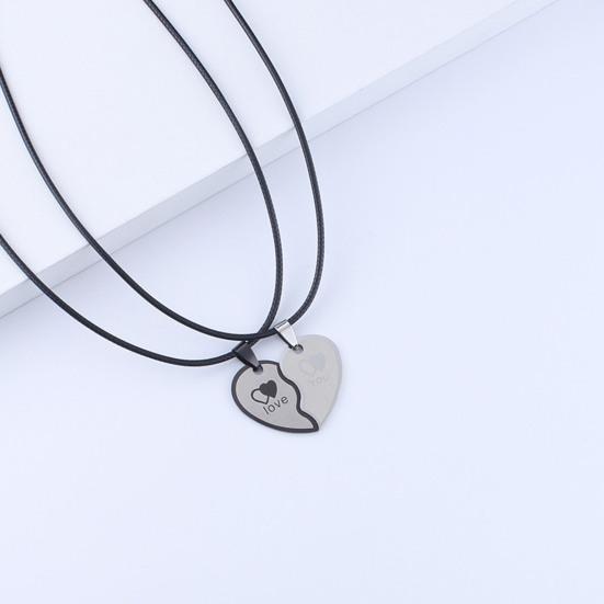 Yousheng 1 Pair Couple Matching Necklaces Heart Pendant Love Symbol Electroplated Alloy Anniversary Valentines Day Gift Neck Jewelry