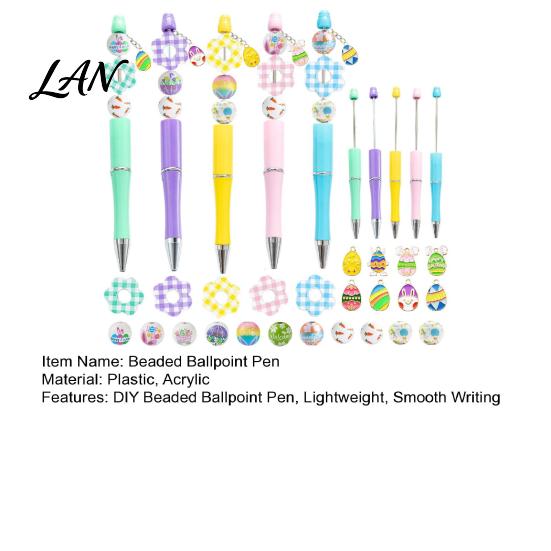 Art And Craft Pen Kits Beaded Ballpoint Set, DIY Easter Kit, with Colorful Fun School Supplies Bunny Egg Beads Decor, Creative Handwriting Tools