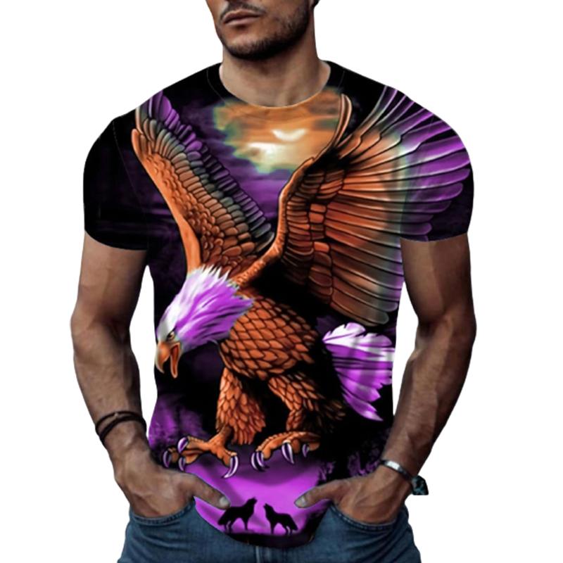 New Summer Men's Fashion T-shirt Personality Multicolored Eagle Printed Men's T-shirt Top