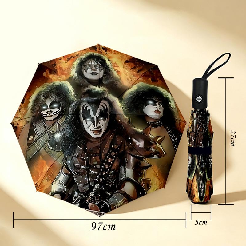 Kiss Band 8 Ribs 3Fold Black Glue Uv Protection Umbrella Sun Protection Rainproof Compact Folding Umbrella For Travel Daily Use C92384