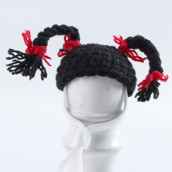 Вязаная шапка хомяка для питомцев, шапка с двумя косами и регулируемым ремешком