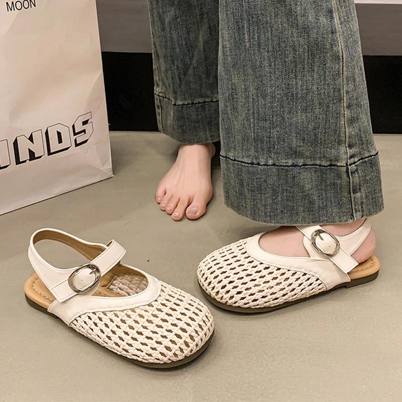 Fashion Weave Hollow Women's Sandals Flats Casual Sport Shoes 2025 Summer Sneaker Woman Trend Dress Beach Shoes Walking Flip Flops Mujer