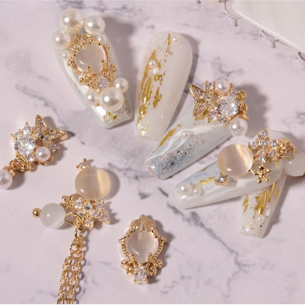 Pearl Opal Charms Nail Art Decorations Nail Rhinestones Crystal Pendant Chain Nail Art Jewelry