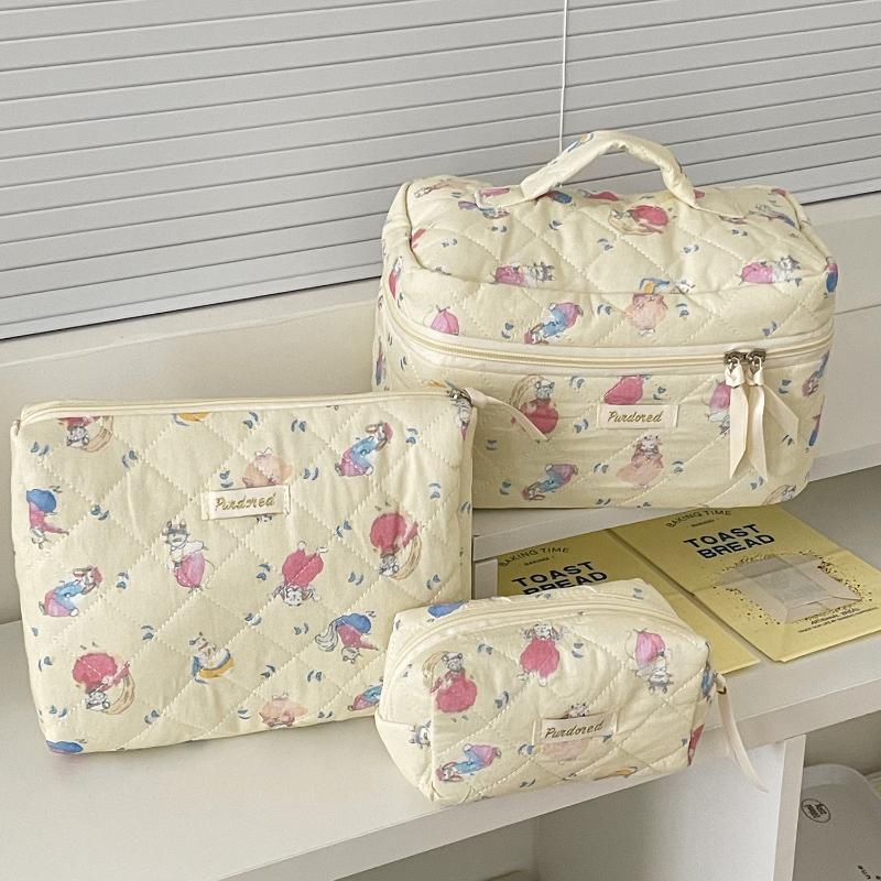 Cartoon Portable Cosmetic Bags for Women Travel Animal Print Toiletry Storage Ladeis Makeup Handbags Commuter Female Pencil Case
