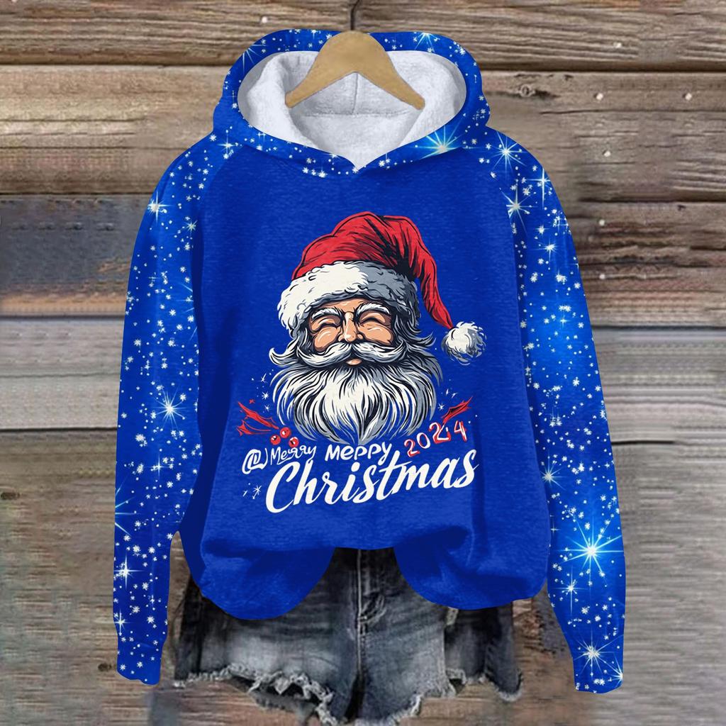 Женская модная толстовка с капюшоном и глубокими рукавами с рождественским принтом