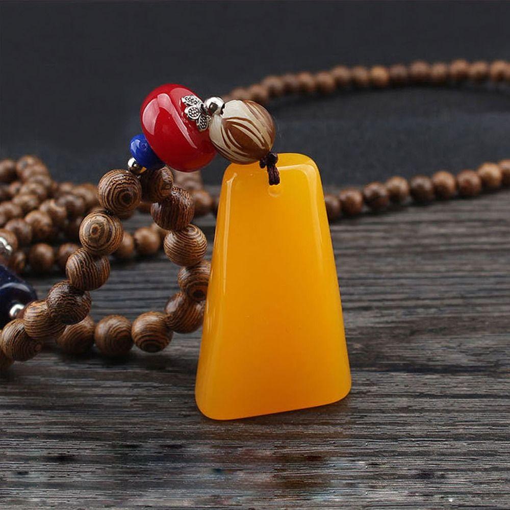 Vintage Lucky Gift Party Ethnic Jewelry Mala Wood Bead Nepal Necklace Horn Fish Pendant Buddhist