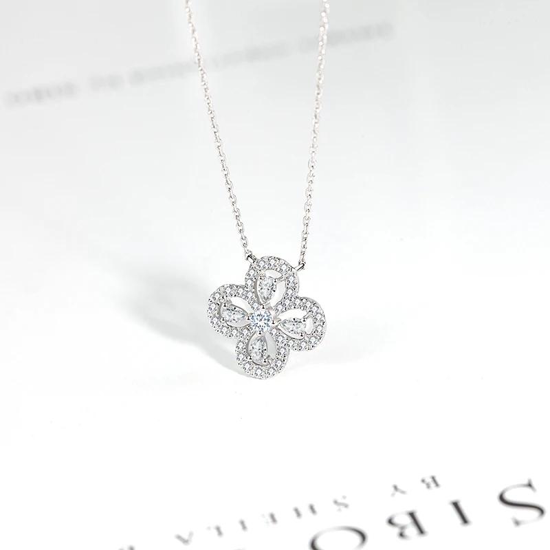 New Water Drop  Plate Necklace Clover Design Zircon Clavicle Chain Female Bride Jewelry Gift Ladies Necklace