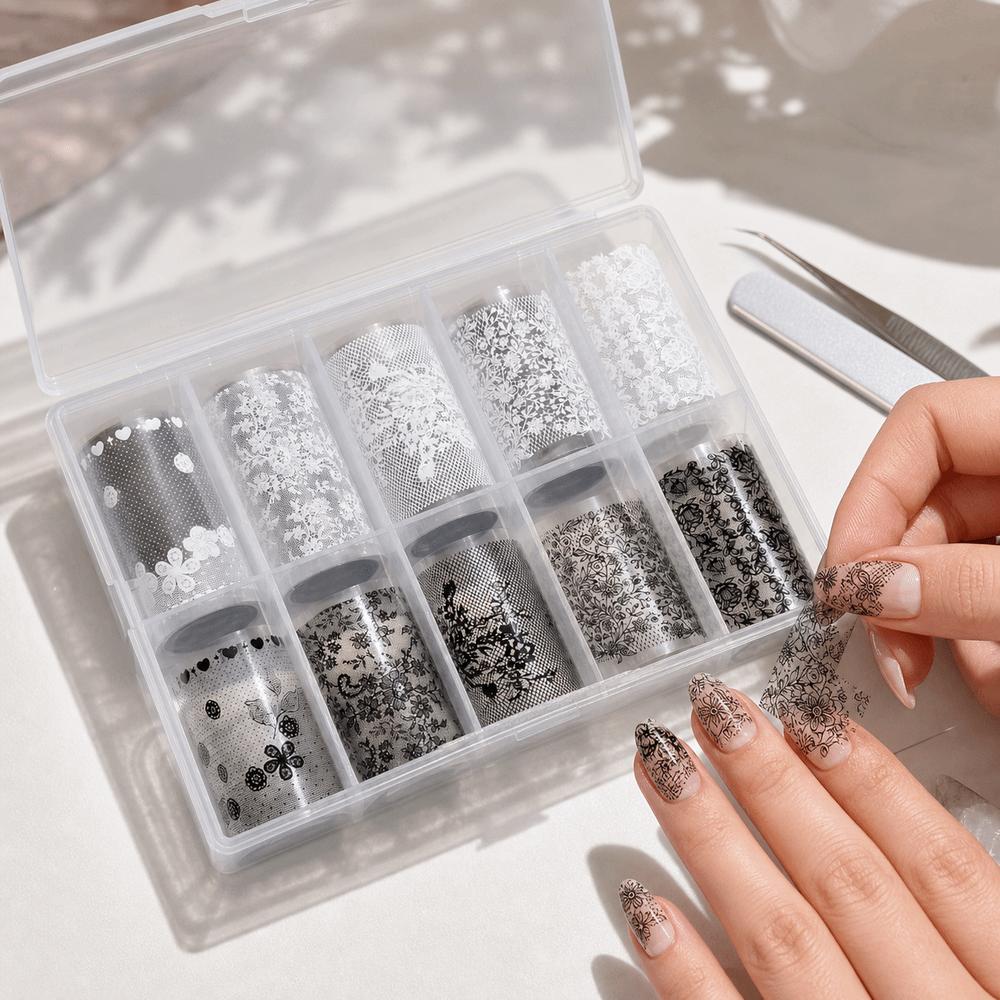 Tulip Pattern Nail Stickers Black White Nail Decals Fashion Nail Art Stickers Manicure DIY