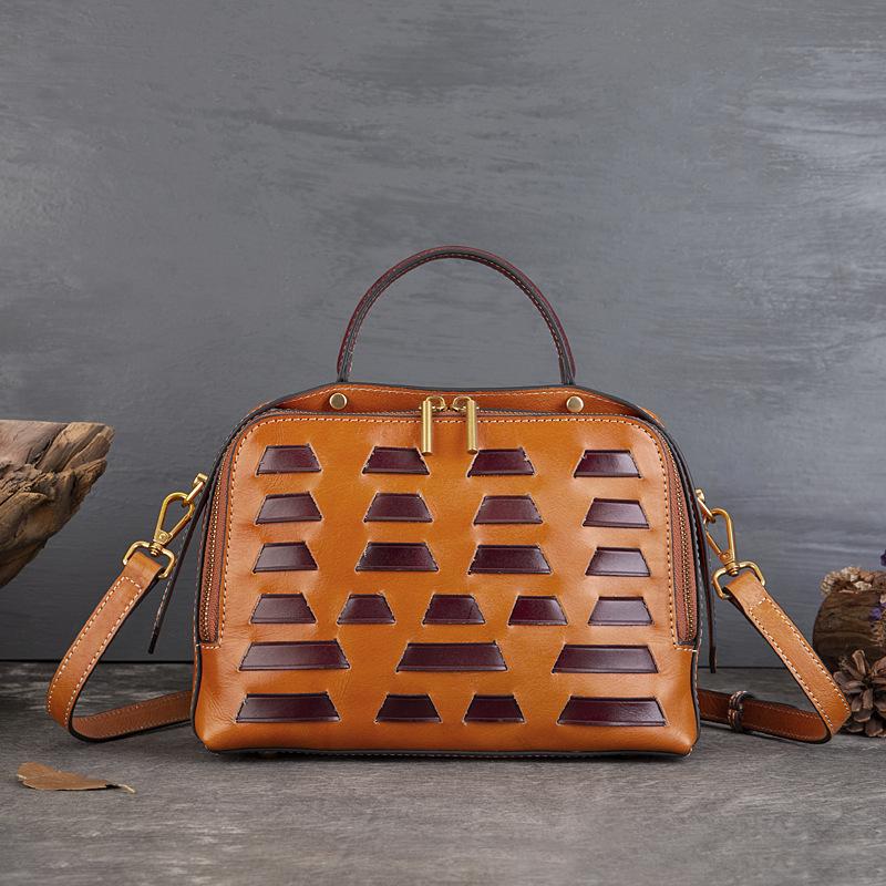 Johnature Retro Woven Large Capacity Handbag Genuine Leather Versatile Soft Cowhide Women's Shoulder Bag