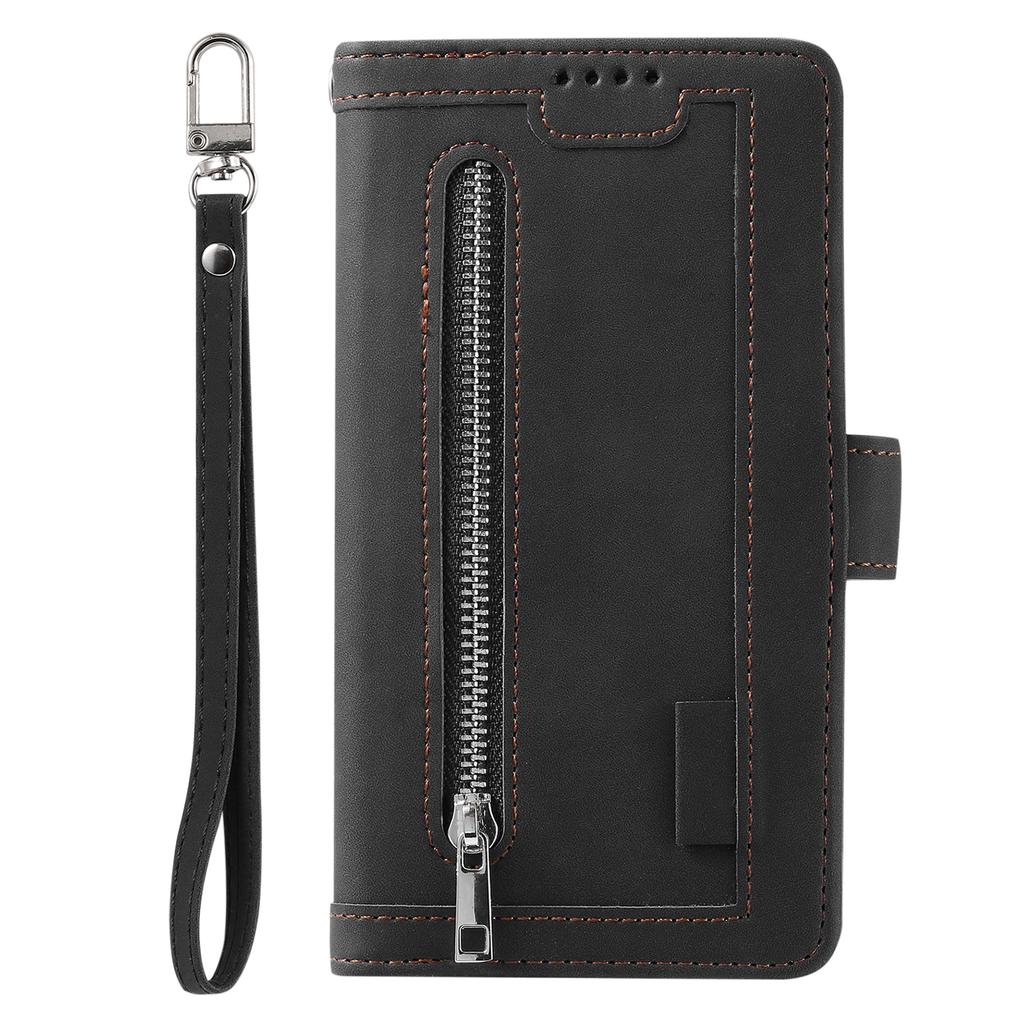 For OnePlus 15R 5G Case 9 Card Slots Zipper Wallet PU Leather Phone Cover with Wrist Strap