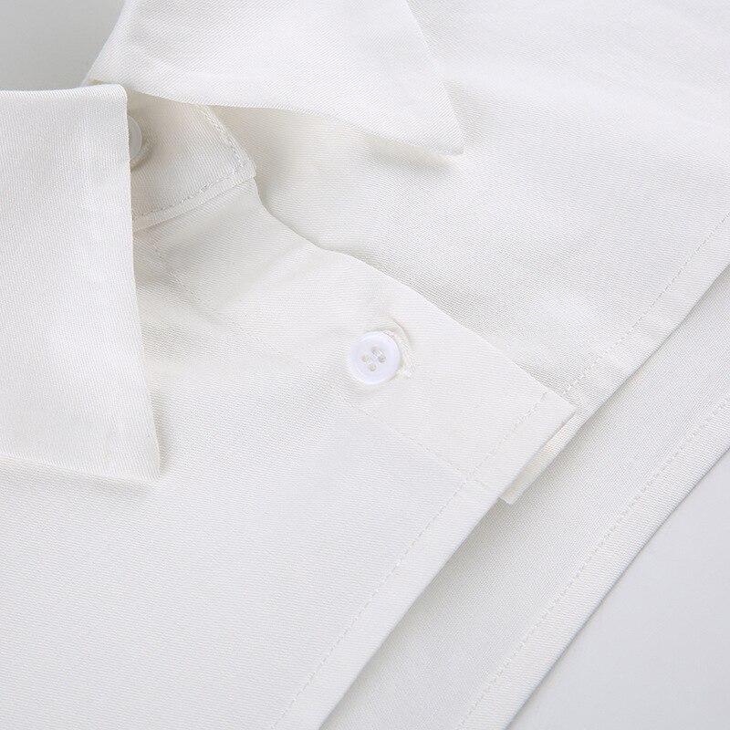 Женская кофта-накидка 2023 года с лацканами, свободная блузка с неровным подолом, укороченный топ, воротник, на пуговицах, с длинным рукавом, рубашка-туника, защитные от солнца топы