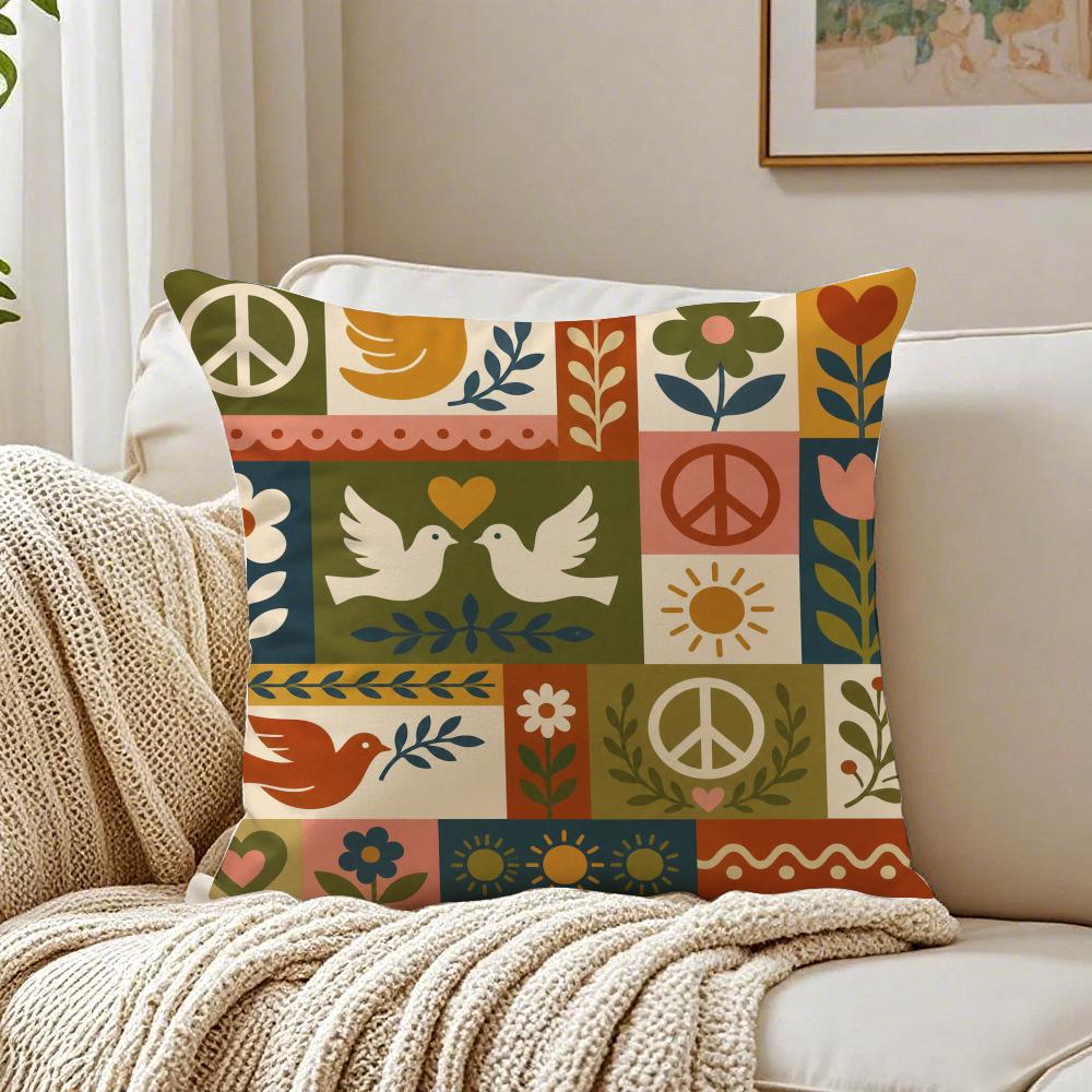 Peace  Love Cushion Cover Breathable Organic Short Plush Cushion Covers Machine Washable WrinkleResistant Soft Durable