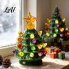 Cozy Christmas Party Supplies Tree Ornament Glowing Retro Resin Tabletop Decor with Star Festive Figurines Topper Vintage Xmas Trees Night Light for
