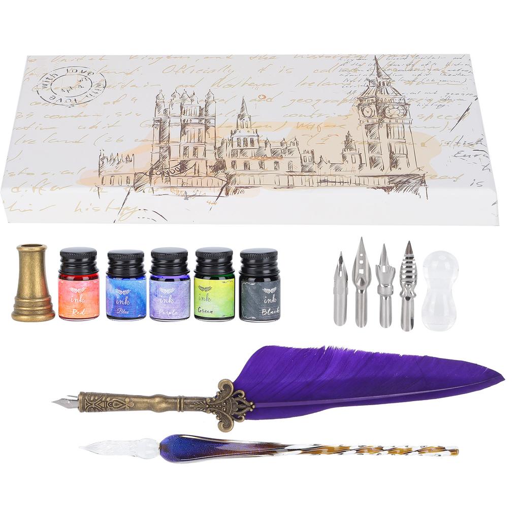 Calligraphy Pen Set Glass Ink Fountain Pen with Replaceable Nib Writing Gift Box Kit
