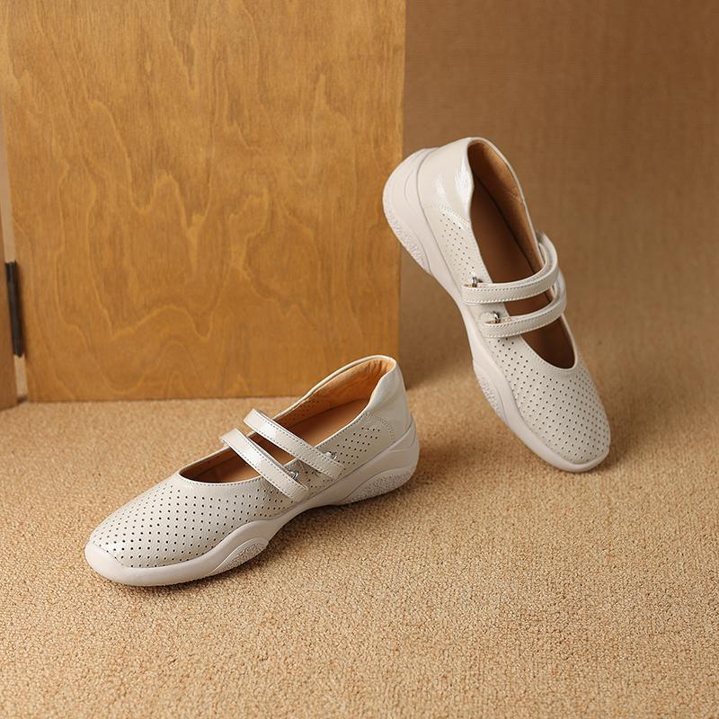 Krazing Pot Туфли-лодочки из овчины весна-лето размер 41 на толстом низком каблуке с круглым носком и полым украшением, дышащие, с липучкой