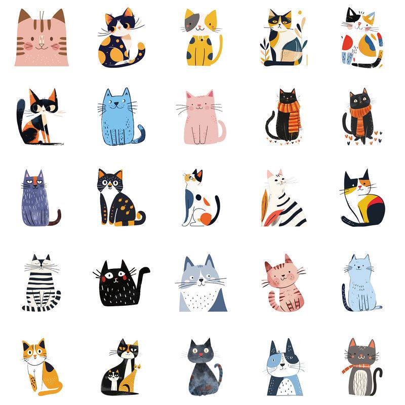 50 PCS Cartoon Cat Waterproof Stickers DIY Refrigerator Notebook Notebook Notebook Computer Water Cup Luggage Decoration