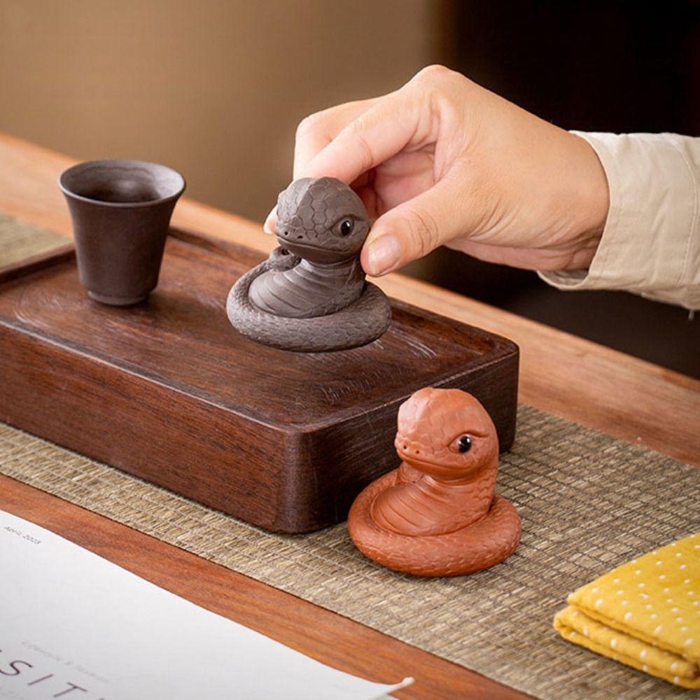 Статуэтка ручной работы в виде змеи со знаком зодиака из фиолетовой глины, чайная фигурка, украшение для рабочего стола, чайная фигурка в виде змеи со знаком зодиака, подарок для питомца