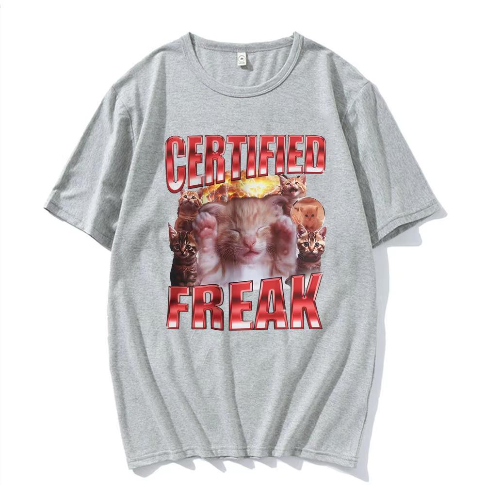 Сертифицированный Фрик Смешной Милый Мем с Котом Футболка Женская Одежда Юмор Животное Графическая Футболка Летняя Каваи Футболка с Коротким Рукавом