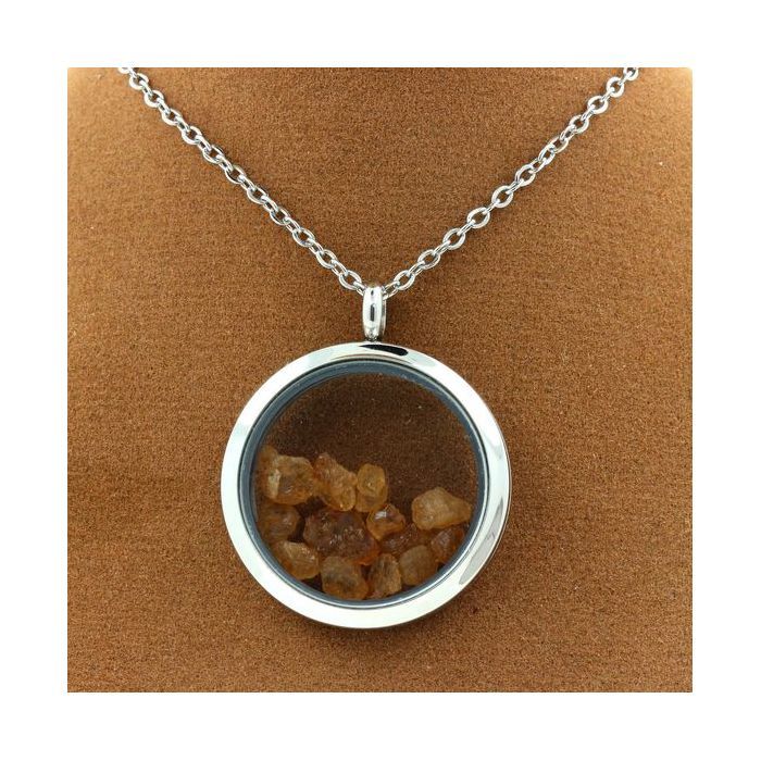 Stones and Minerals. Raw Spessartite Garnet Necklace. 20 Mm Medallion Model. Color Silver.