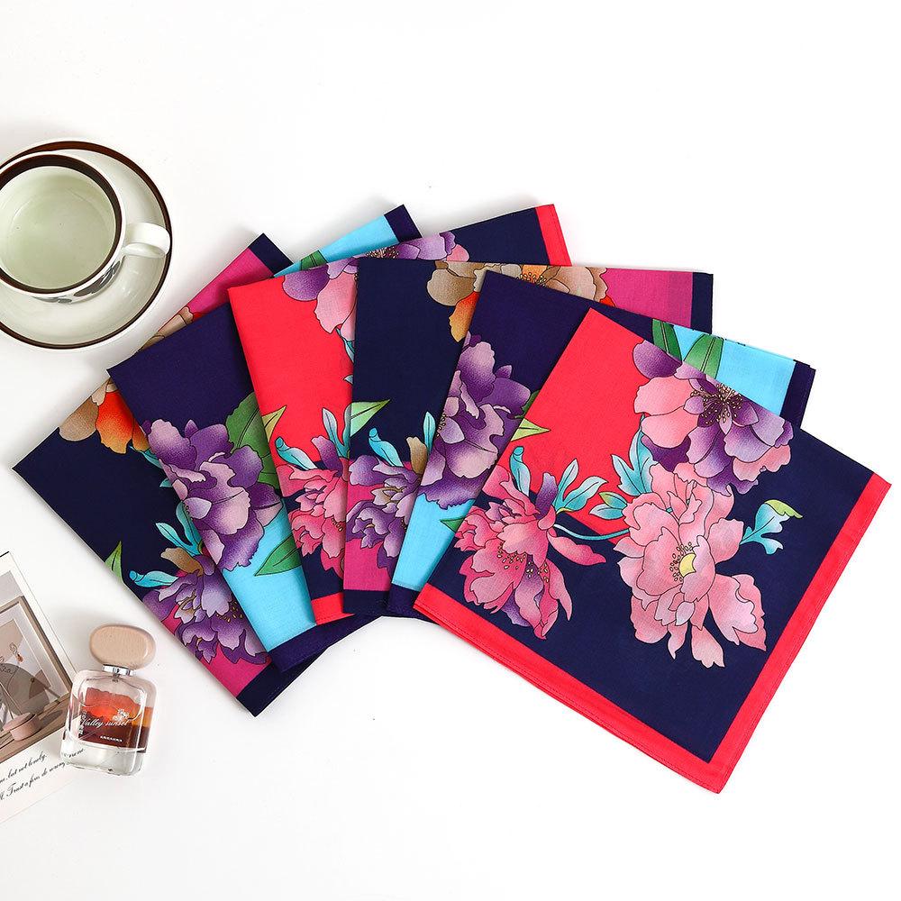 3 шт. Женские цветочные платки из чистого хлопка, тонкие, мягкие и удобные, впитывающие пот, с ручным подарком, 43 см