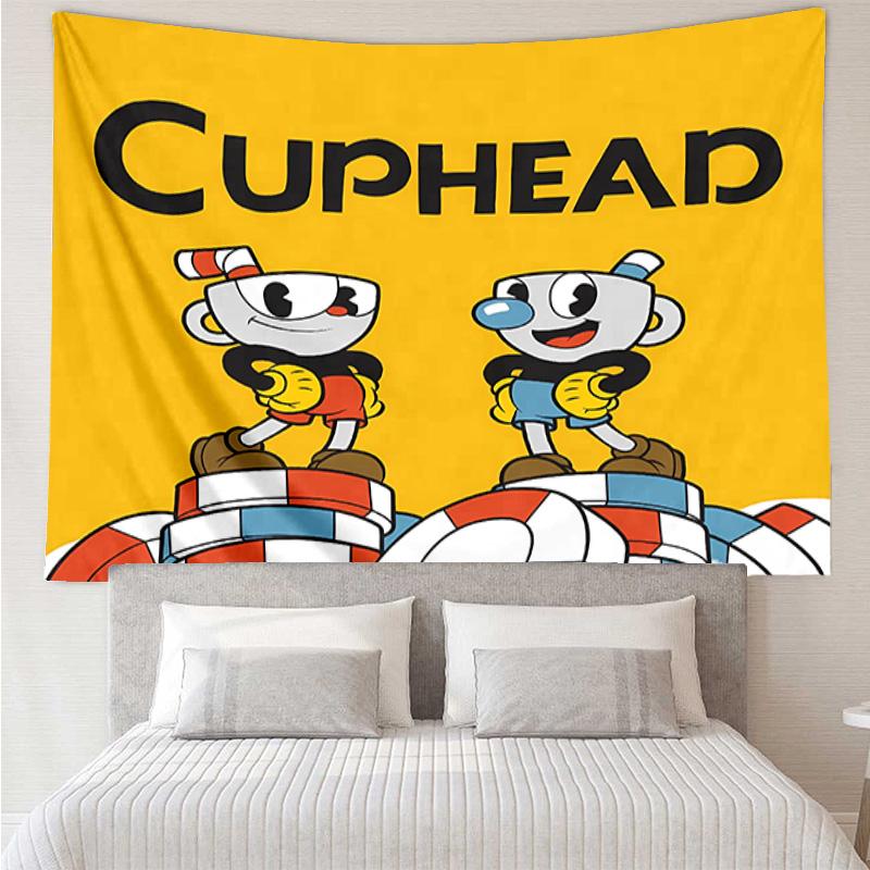 Cuphead Tapestry for Bedroom Aesthetic Classroom Tapestries Wall Hanging for Living Room Dorm Office,Ideal Creative Gift