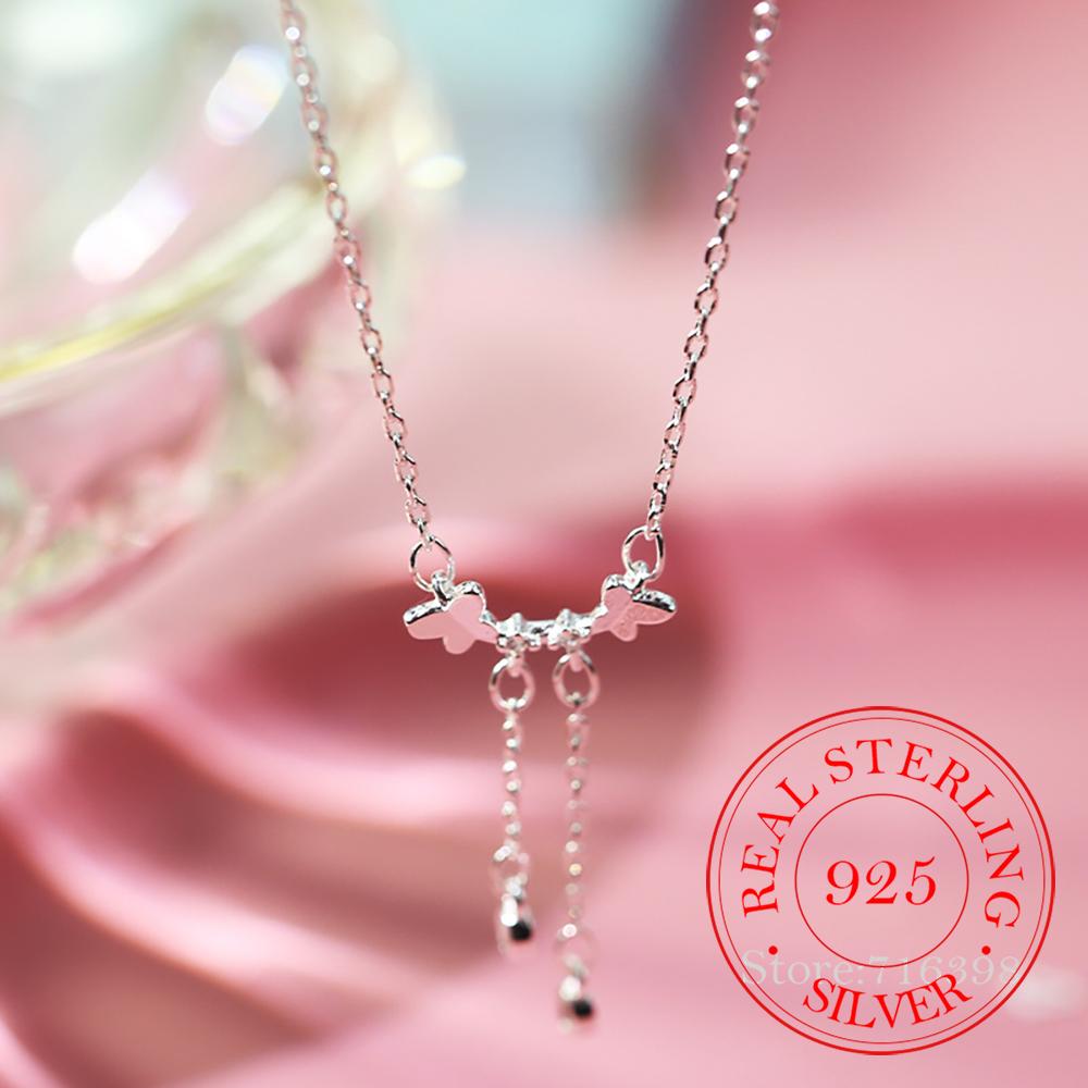Fashion Link Chain Choker Necklaces for Women 925 Silver Butterfly Pendants Necklace Statement Jewelry Wedding Party Gift