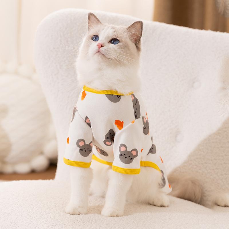 Spring and Summer Breathable Cute Full Print Dog Four-legged Loungewear Kitten Home Thin Air-conditioning Clothing Pet Clothes