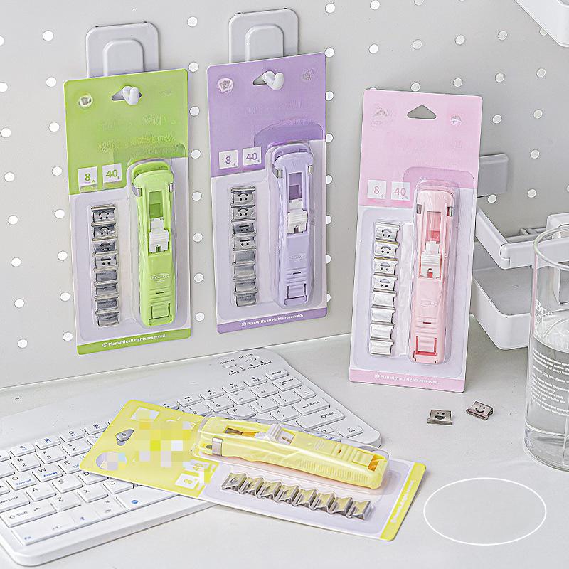1Pc Creative Stapler Without Staples Creative Simplicity Candy Color Pusher A4 Paper Storage Clip Pusher Office/student Supplies